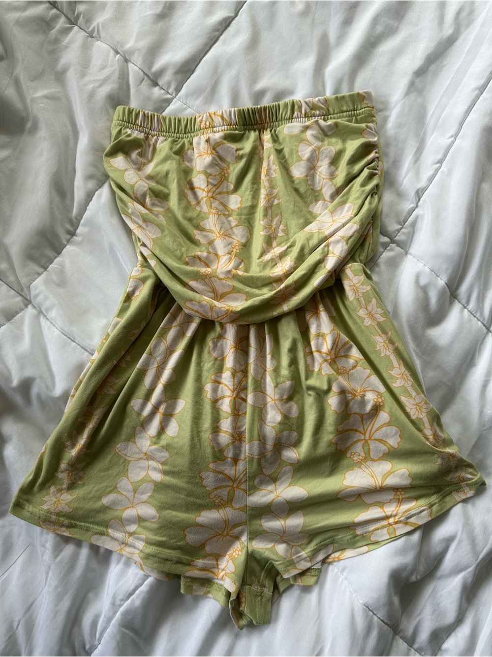 Girls Green Floral Strapless Romper